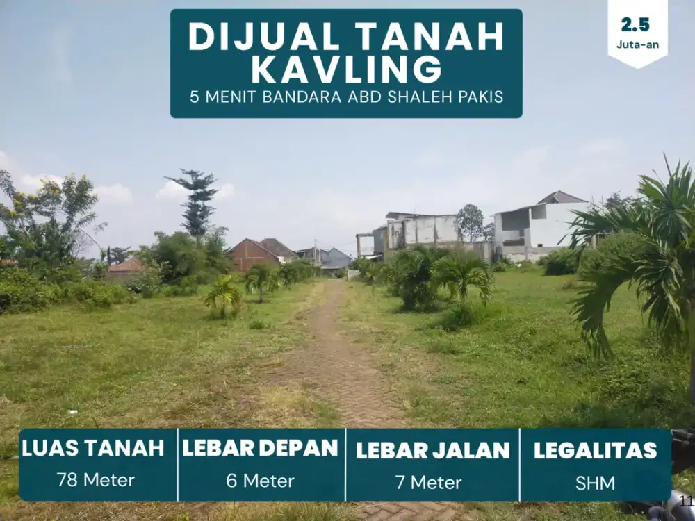 Tanah Malang 3 Menit Bandara Pakis Malang Untuk Dibangun Rumah SHM Ready