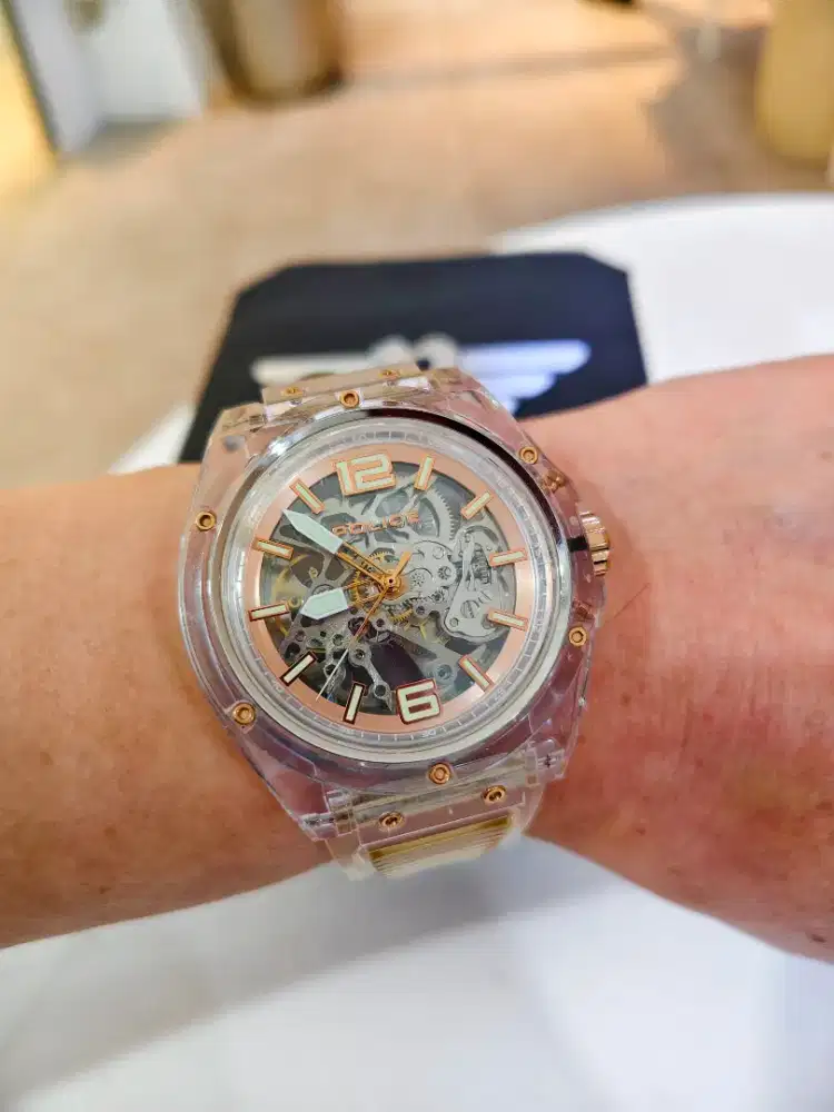 Jam Police PL15924JPCL Skeleton Transparan Automatic Fullset Rare