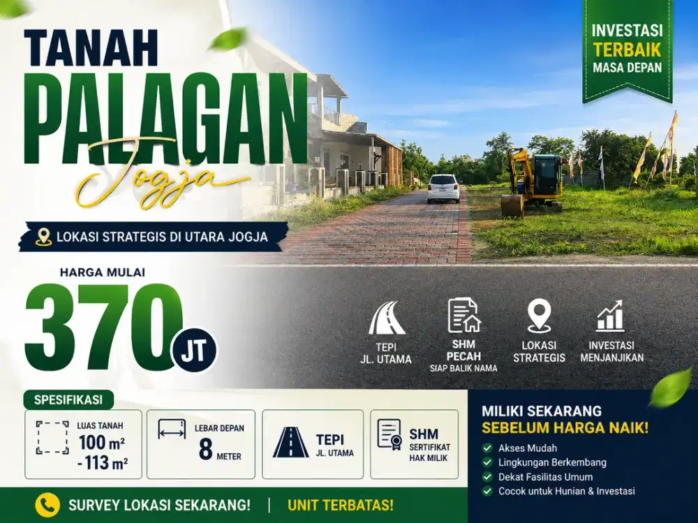 Tanah Pingir Jalan Raya Jogja Promo 370 Jt