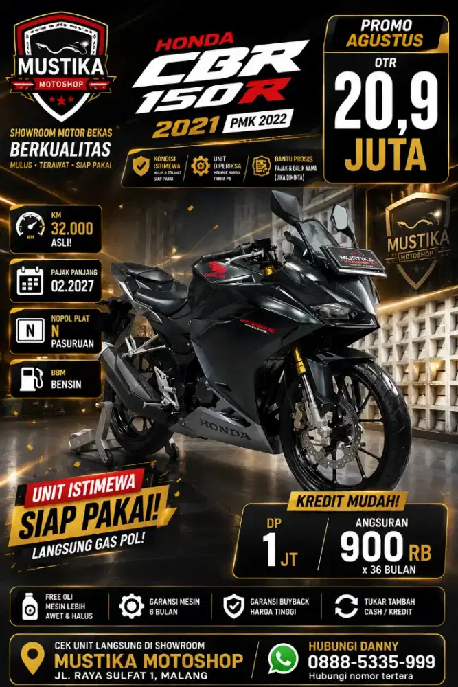 Termurah‼️Honda CBR 150 R 2021 pmk 22. DANNY Mustika Motor Malang