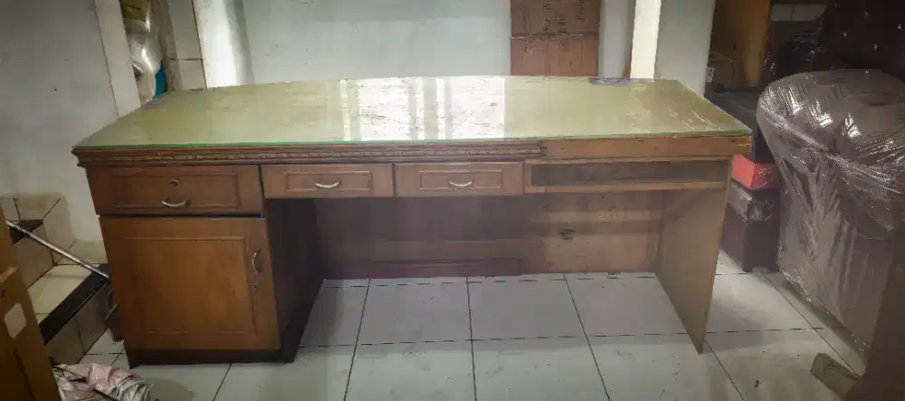 SALE Meja Direktur KANTOR NOTARIS KAYU KOKOH TEMPAHAN+ Bonus Kaca 5mm