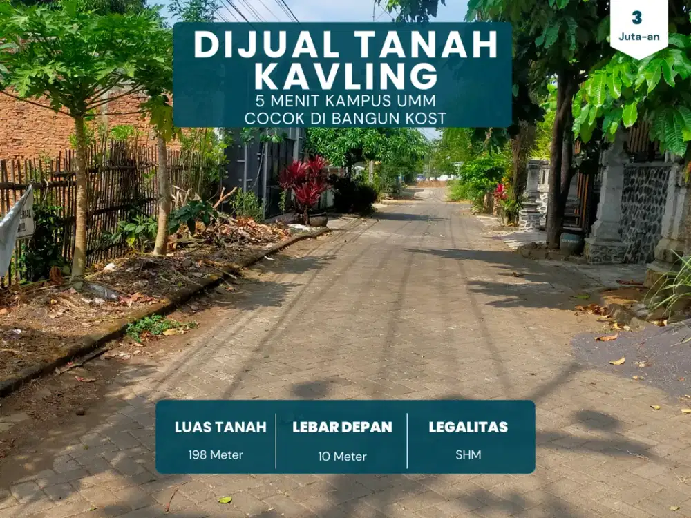 5 Menit Kampus UMM Malang Cocok Dibangun Kos Kosan Akses 2 Mobil SHM Ready