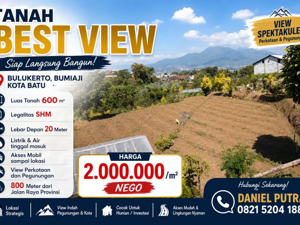 Tanah SHM 600m² Best View Pegunungan di Bulukerto Batu – Cocok Untuk Villa Luxury