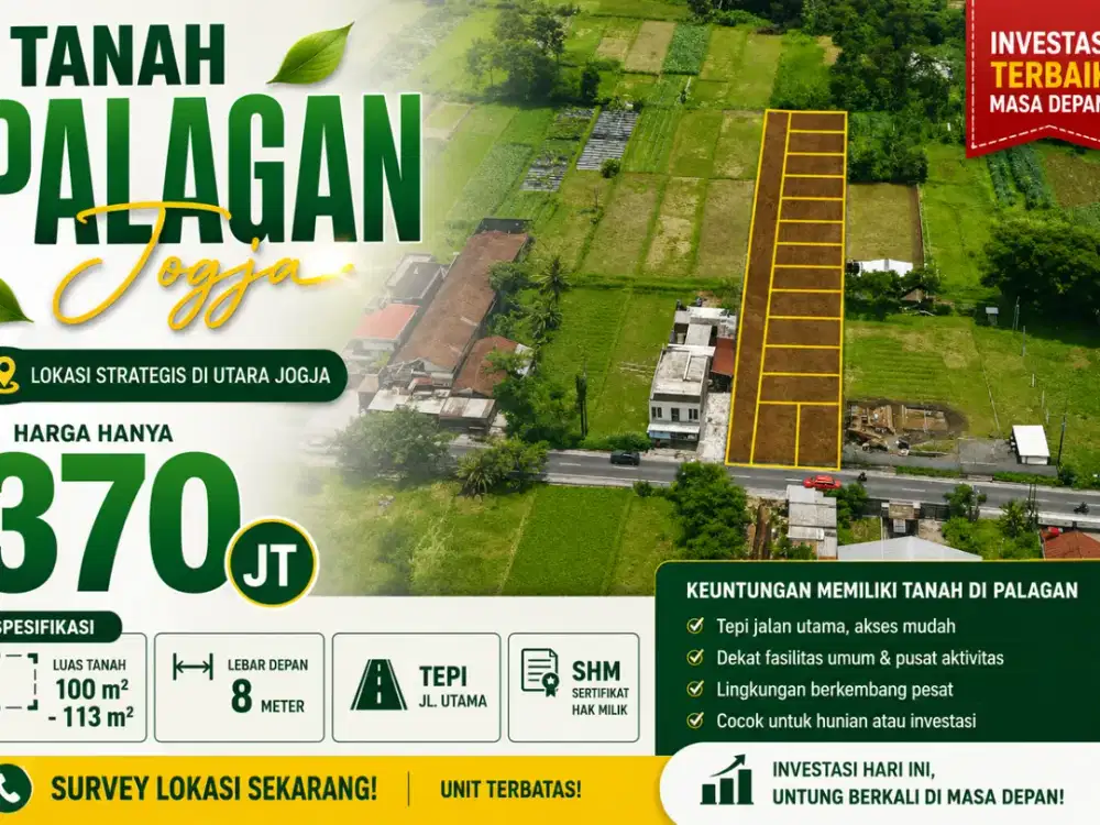 Dekat Jalan Palagan Jogja 370Jt Tanah Pandowoharjo