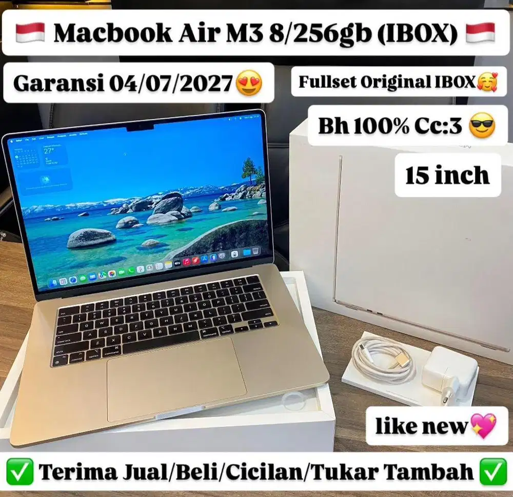 Macbook Air M3 15 inch 8/256 Gb Starlight Ibox Bisa cicilan tanpa dp