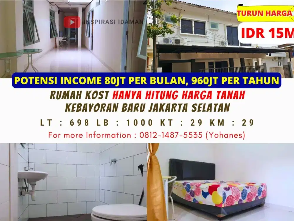 Rumah Kost Kebayoran Baru 31 Kamar 2 Lantai SHM