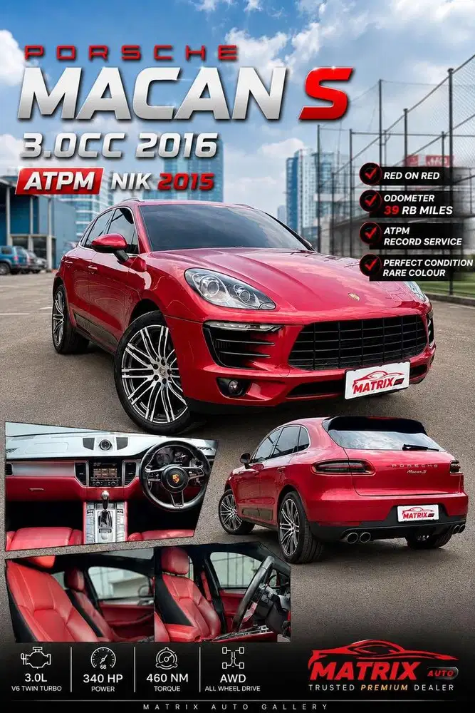 Porsche Macan S 3.0Cc 2016 Nik15 Red on Red Siap pakai