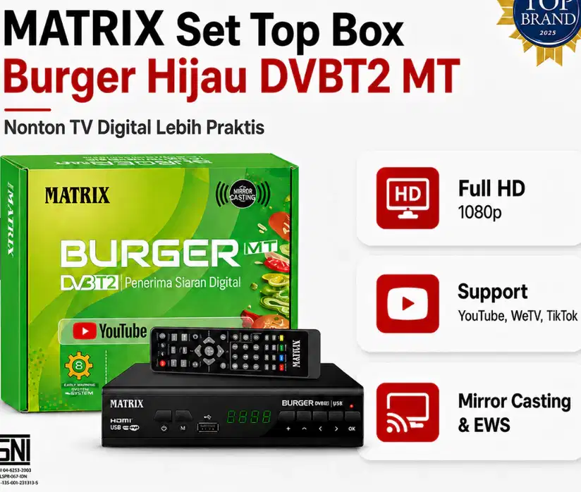 MATRIX - Set Top Box TV Digital DVBT2 Receiver STB Burger Hijau MT Gam