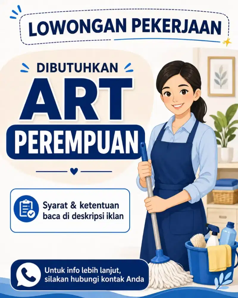 Dicari ART Perempuan untuk keluarga Tinggal Dalam langsung majikan