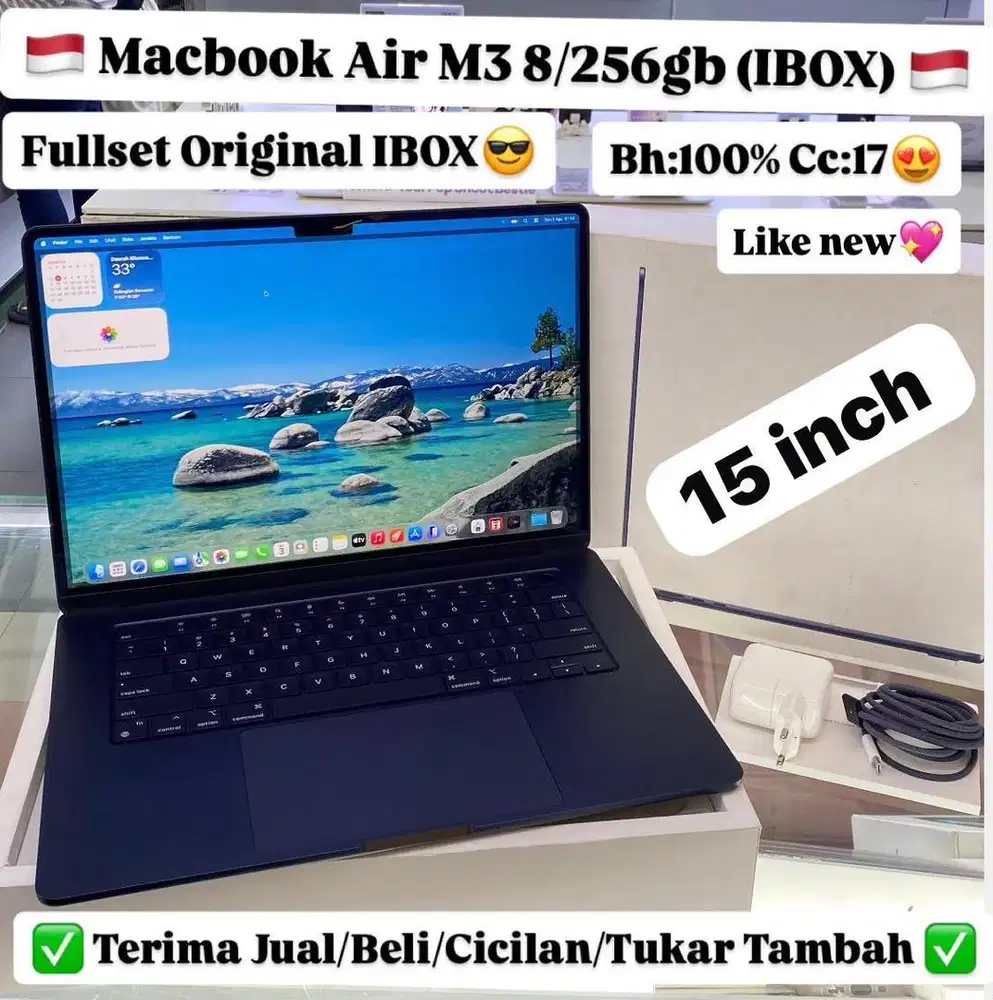 Macbook Air M3 15 inch 8/256 Gb Midnight Ibox Bisa cicilan tanpa dp