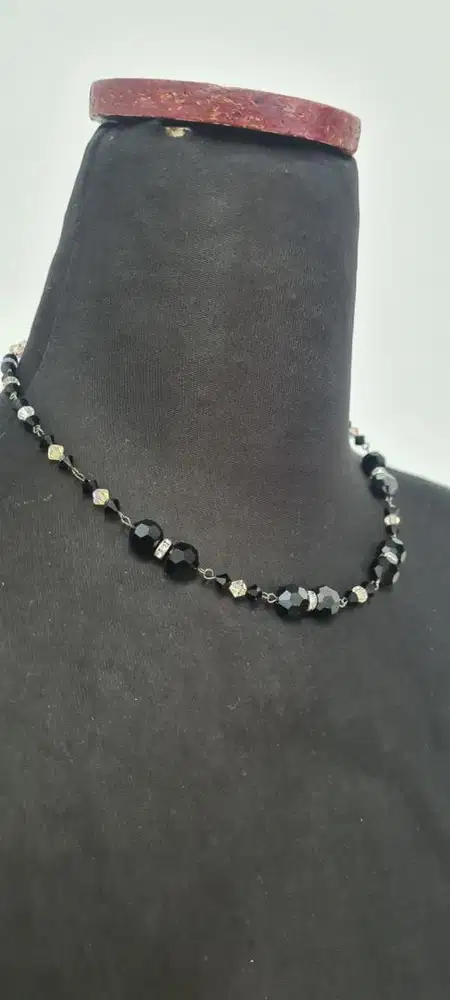 Kalung christal, collar glam black necklace, monel, choker korea