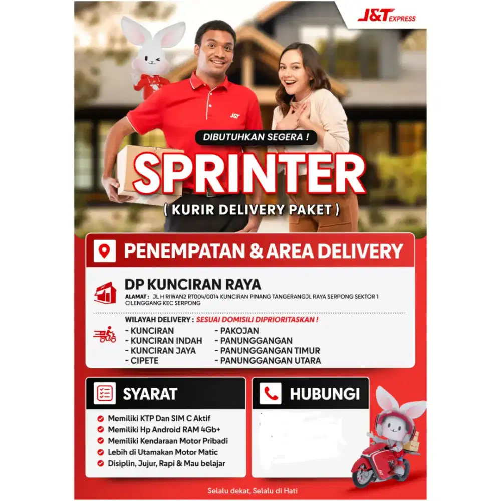 Dibutuhkan segera Sprinter (kurir JNT)
