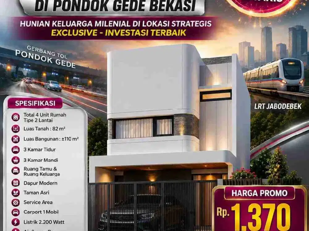 RUMAH MODERN 2 LANTAI DI PONDOK GEDE – PROMO TERBATAS