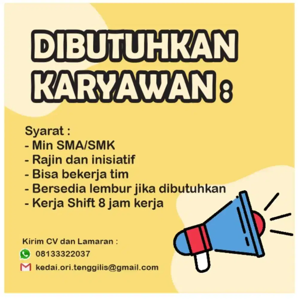 DIBUTUHKAN KARYAWAN CAFE SURABAYA TIMUR