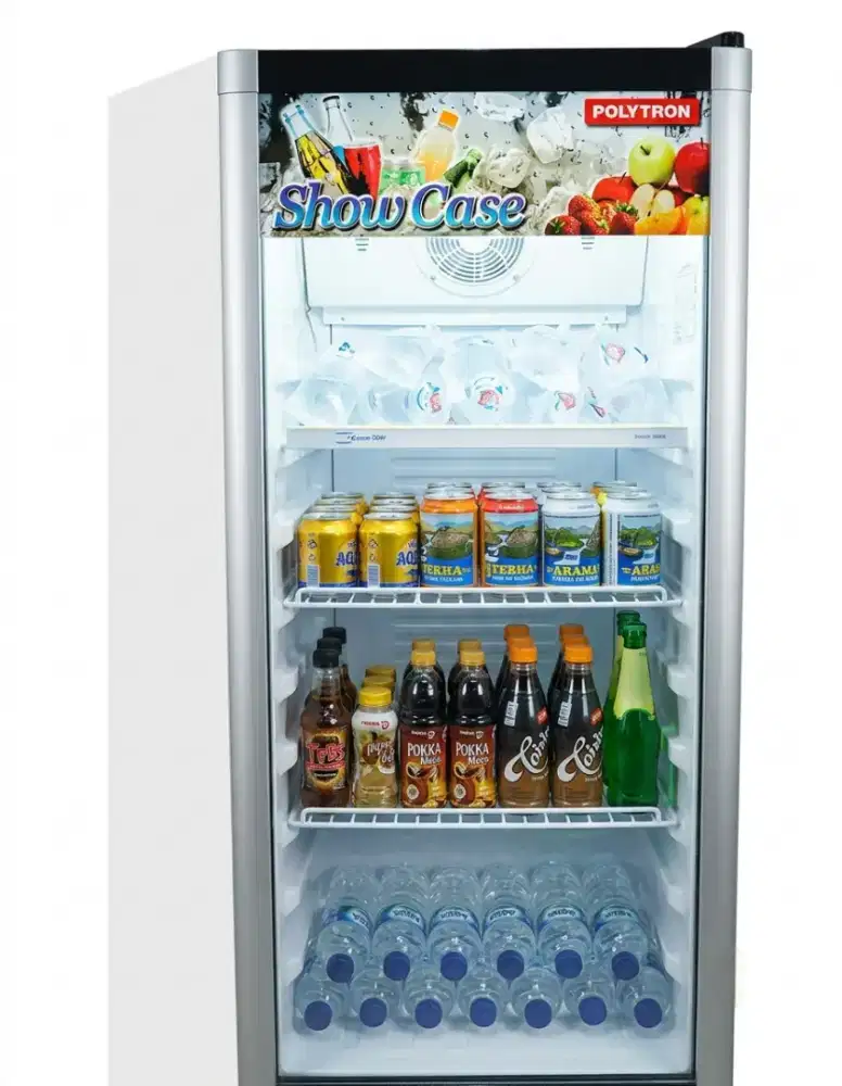 Jual showcase polytron atau kulkas air masih sangat dingin dan normal