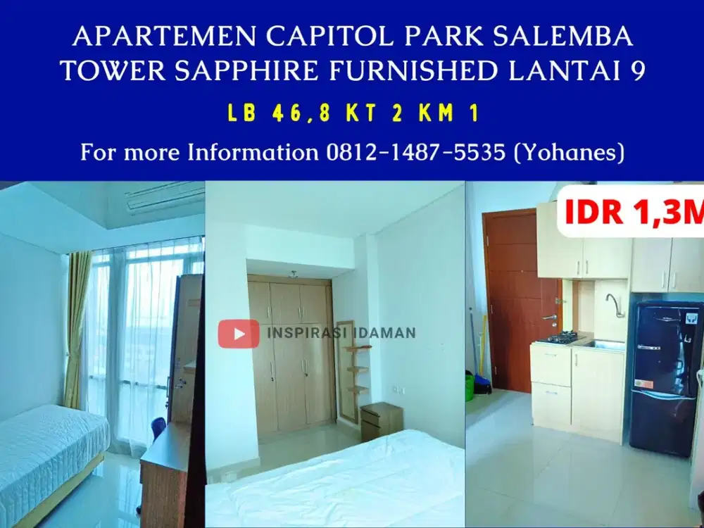 Apartemen Capitol Park Salemba 2BR 48m2 Tower Sapphire Furnished Lantai 9