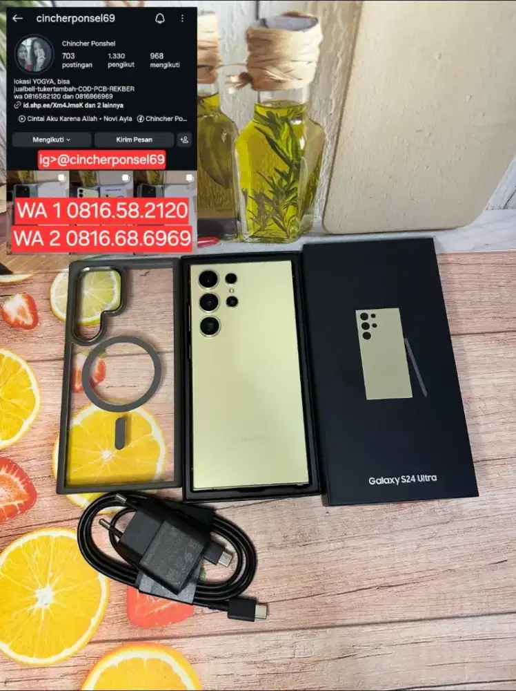 Jual  hp likeNEW samsung S24 ULTRA 12/1tb garansi resmi free ADAPTOR