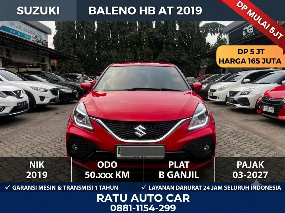 DP PROMO 5JT BALENO HB MATIC 2019 LOW KM 50RB RED