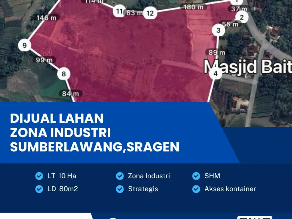 Dijual Lahan Zona Industri Lokasi Super Strategis Sumberlawang, Sragen Luas 10 Haktar