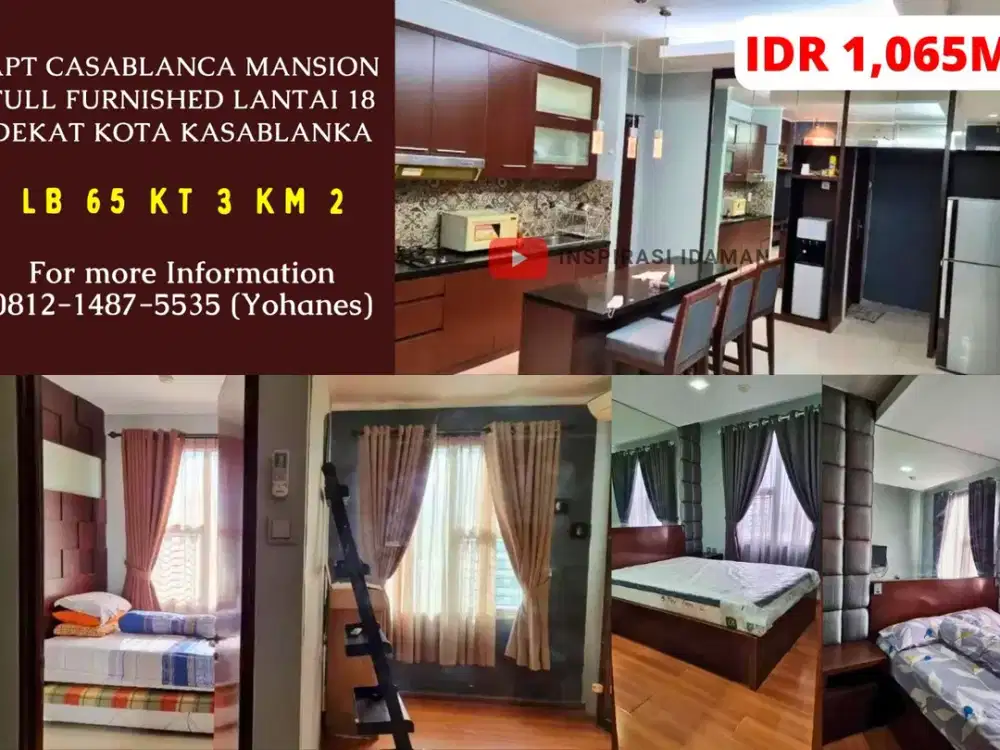 Apartemen Casablanca Mansion 3BR Full Furnished SHM Lantai 18 Dekat Kota Kasablanka