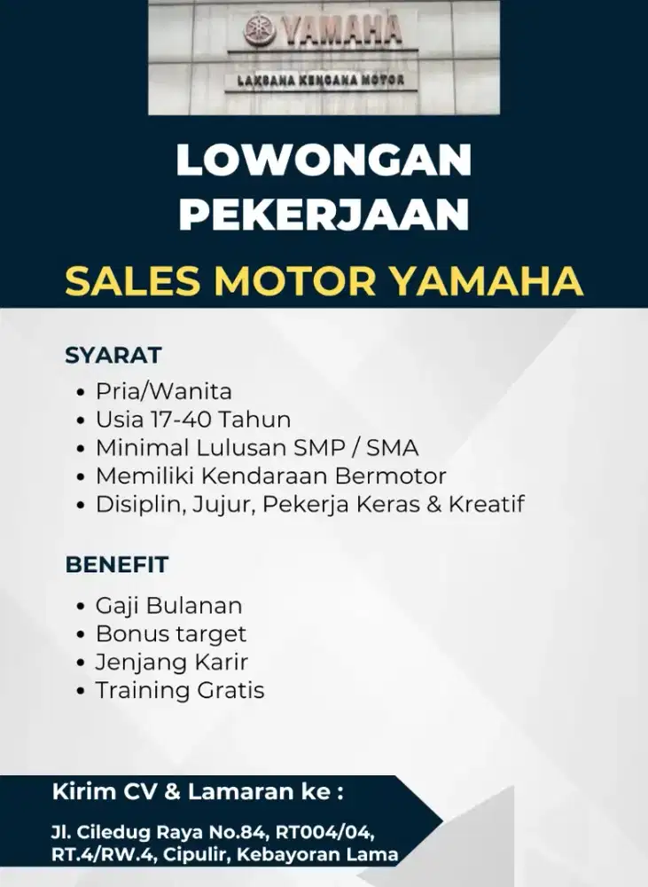 LOWONGAN PEKERJAAN SALES KANVASING MOTOR YAMAHA