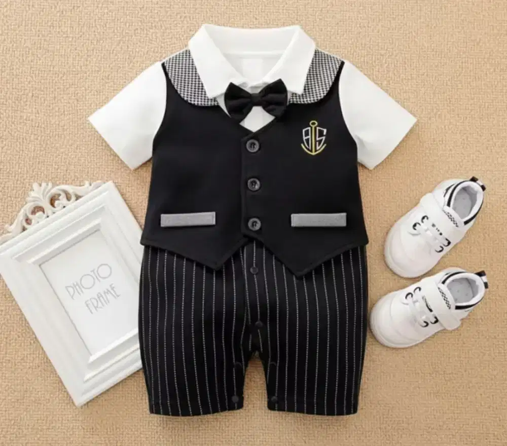Jumper bayi laki-laki model tuxedo dgn dasi baju bayi formal kondangan