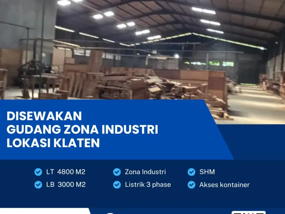 Disewakan Gudang Zona Industri Lokasi Klaten Luas 4800m2