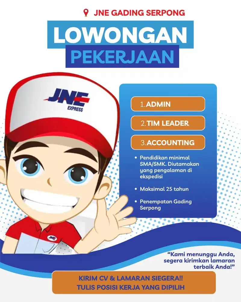 LOWONGAN KERJA JNE GADING SERPONG LEADER ADMIN