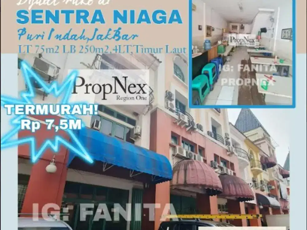 Termurah Dijual ruko di Sentra Niaga,Puri Indah,JakBar LT 75m2 LB 250m