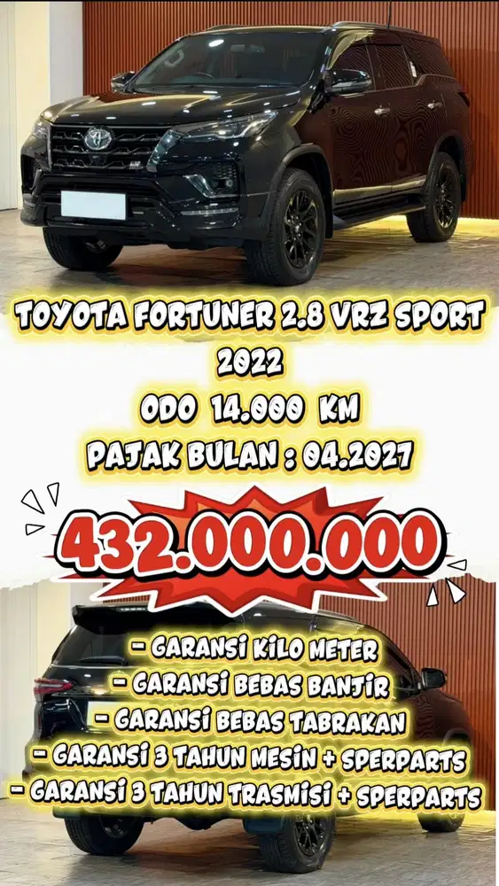 [ ODO 14.000 KM ] TOYOTA FORTUNER  2.8 VRZ GR SPORT AT 2022