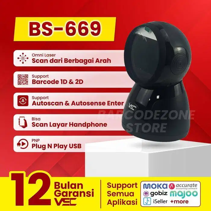 scanner barcode VSC BS 720U omni 2D koneksi USB dan Bluetooth Baru