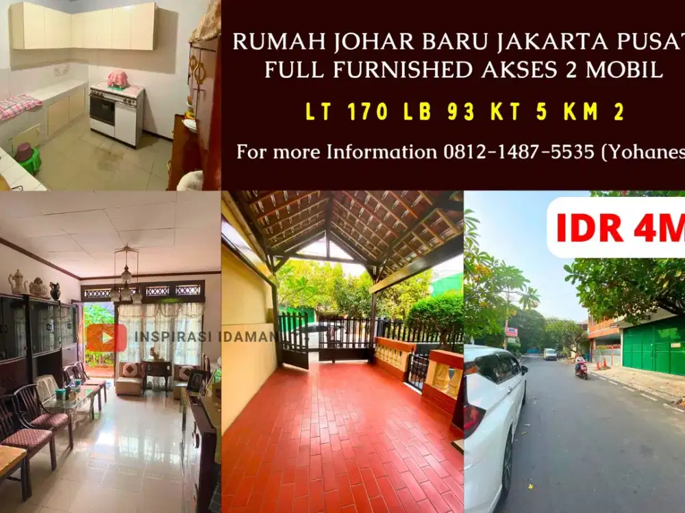 Rumah Johar Baru Jakarta Pusat Full Furnished Akses 2 Mobil