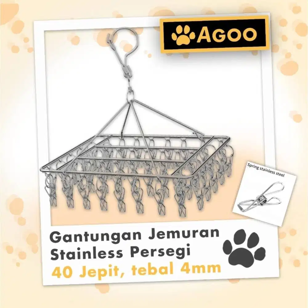 Jepitan Jemuran Stainless Steel gantungan 40 Klip anti karat - Square
