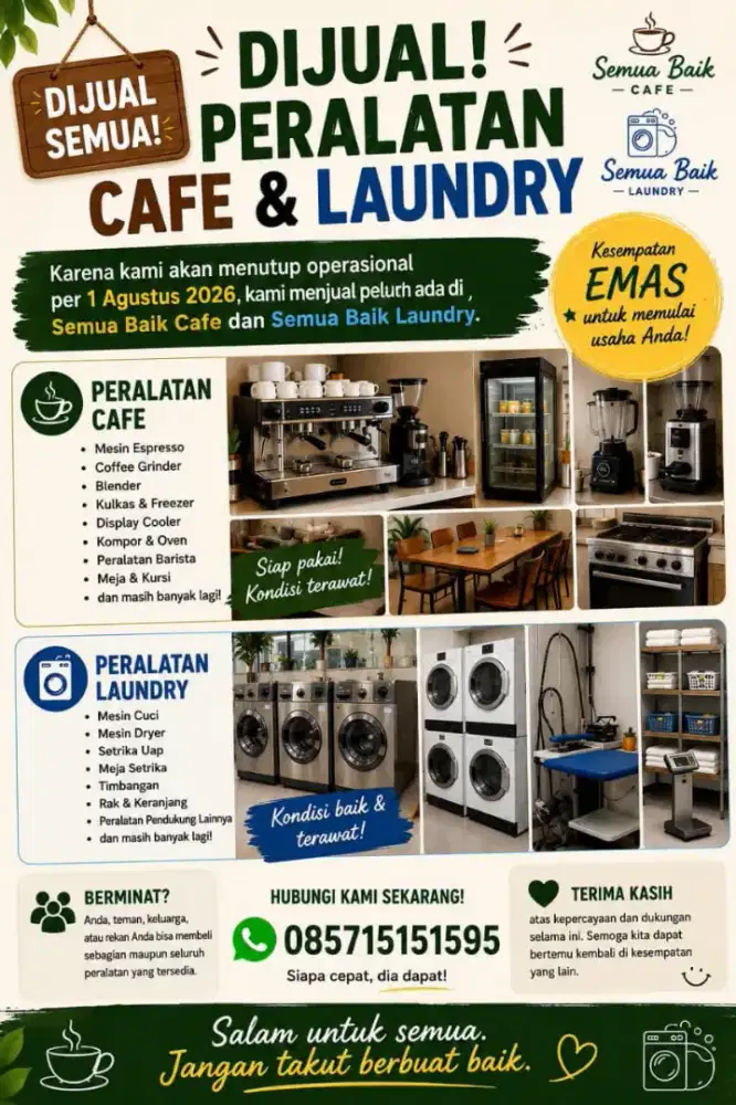 Jual Seluruh Aset Kedai Kopi dan Laundry Harga Nego