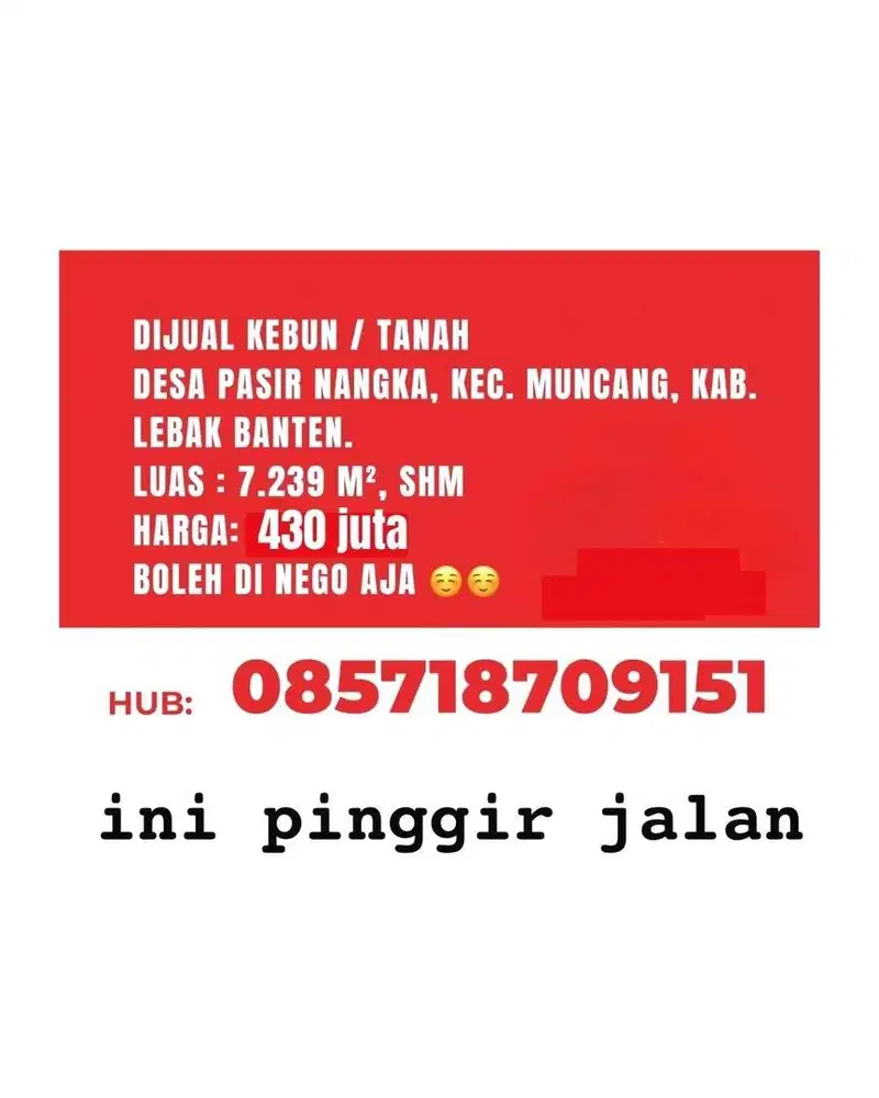 DIJUAL TANAH/ KEBUNMURAH UNTUK INVESTASI, PERUMAHAN,KEBUN, TERNAK DLL.