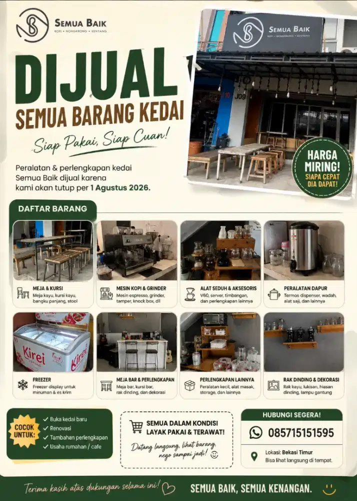 Jual Seluruh Peralatan Cafe Lengkap (NEGO)