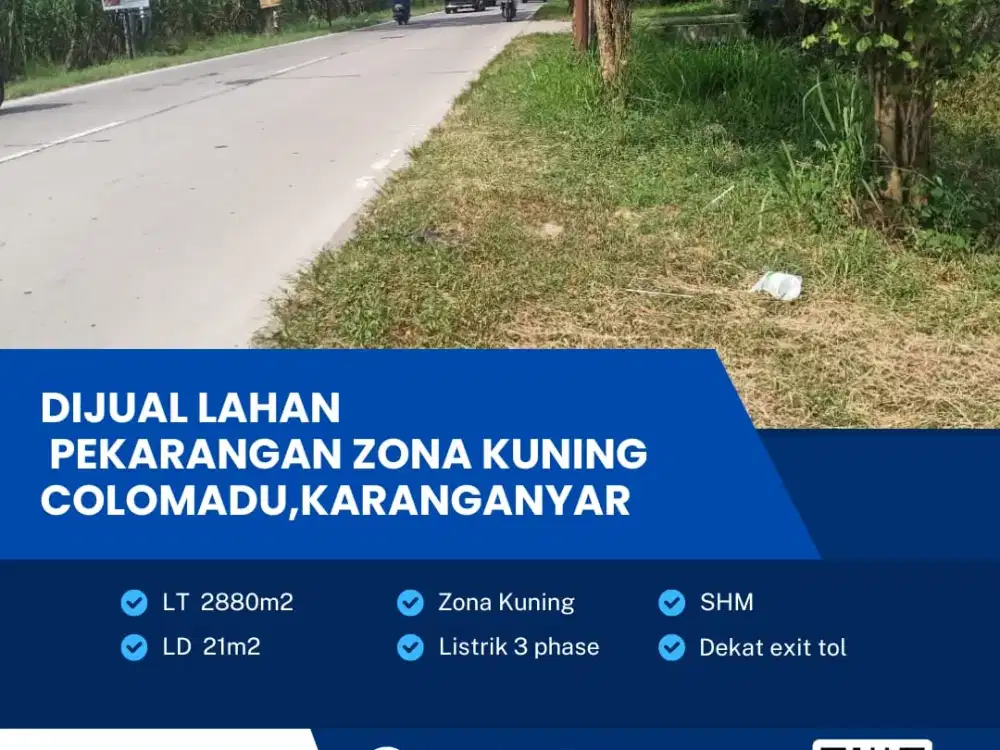Dijual Tanah Pekarangan Super Strategis Colomadu, Karanganyar Luas 2880m2