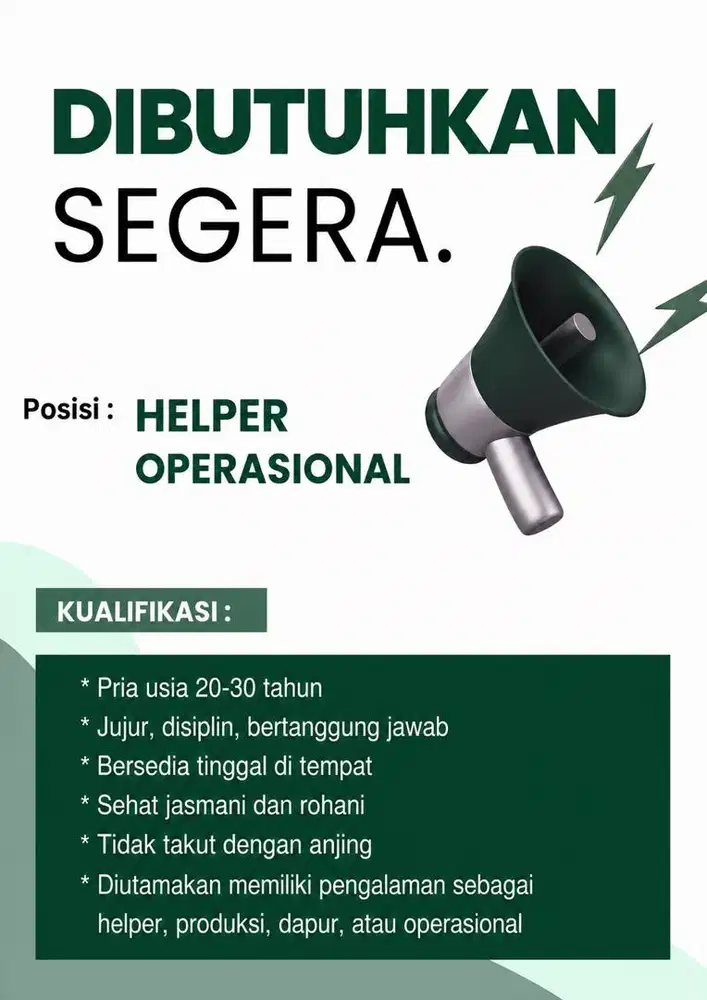 Dibutuhkan Helper Produksi