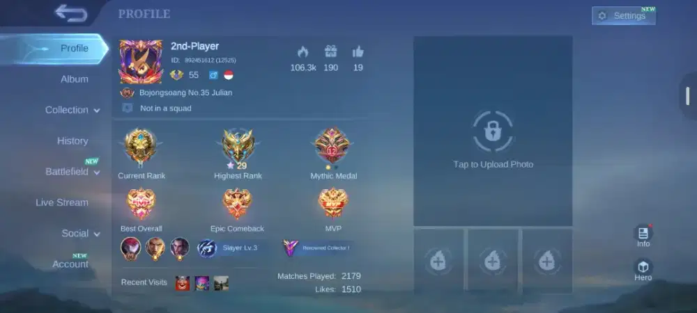 Akun Mobile Legend pribadi