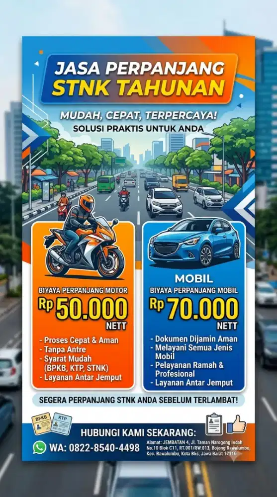 Jasa Perpanjang STNK Tahunan Motor & Mobil - Antar Jemput Bekasi