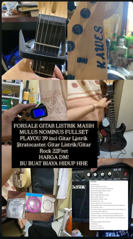MASIH MULUS NOMINUS FULLSET PLAYOU 39 inci Gitar Listrik Stratocaster