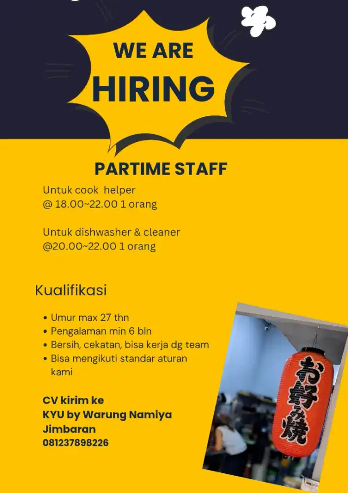 Partime Job for japanese izakaya