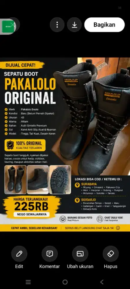 DIJUAL CEPAT! SEPATU BOOT PAKALOLO ORIGINAL