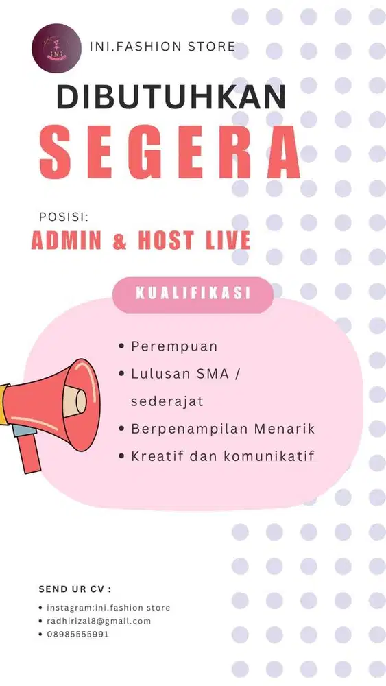 Lowongan Host Live dan Admin Packing