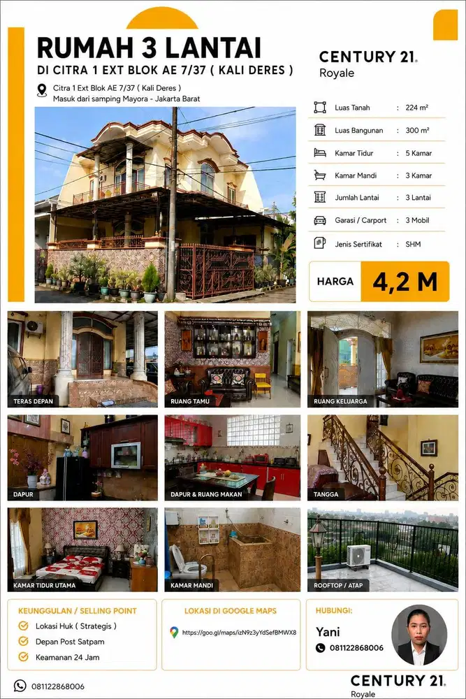 Dijual Rumah 3 Lantai Kalideres Jakarta Barat
