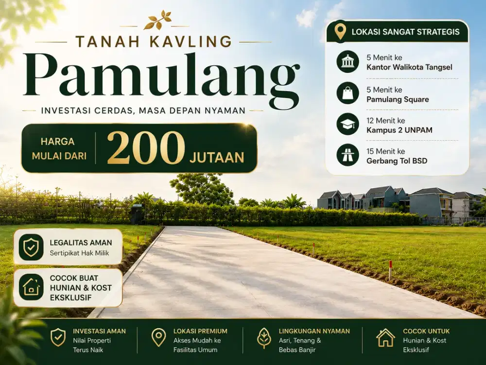 Kavling Murah SHM, 15 Menit Pintu Tol BSD
