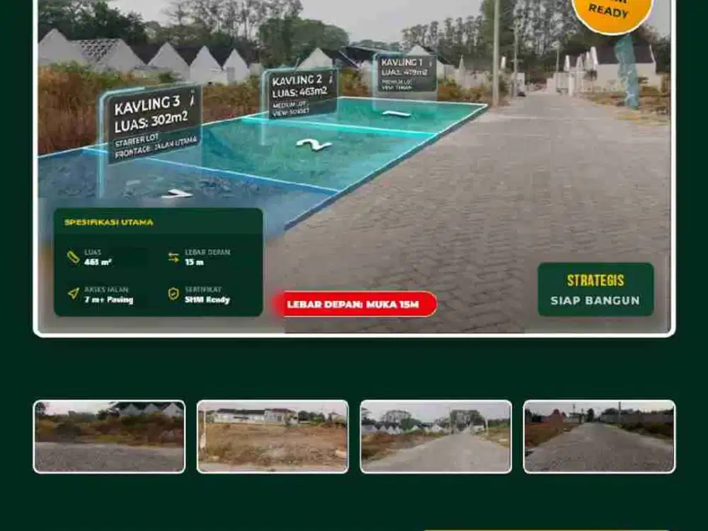 Tinggal 1 kavling, Pekarangan murah &  strategis 463 m² muka 15m jalan 7m+, 800m dari jalan Raya lawu, triyagan mojolaban sukoharjo :