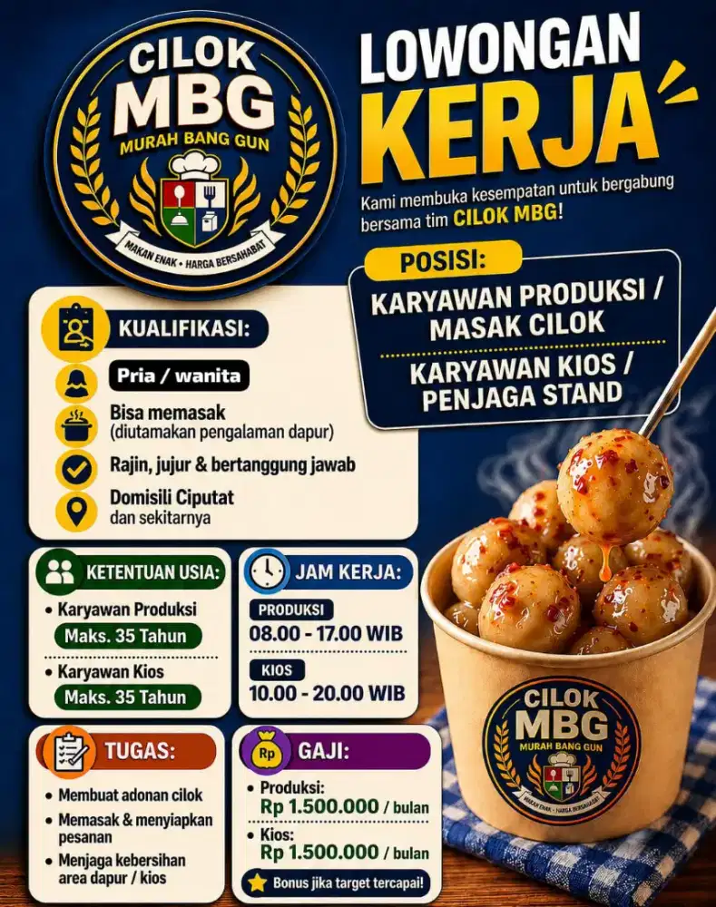 Loker karyawan kios cilok MBG