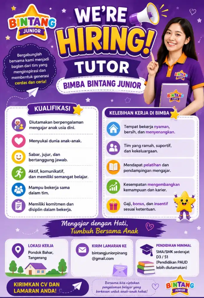 LOWONGAN TUTOR BIMBA BINTANG JUNIOR