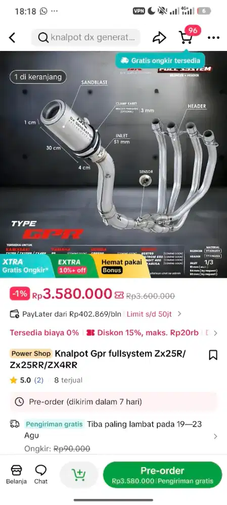 Knalpot Fullsystem Gpr Dx Generation
